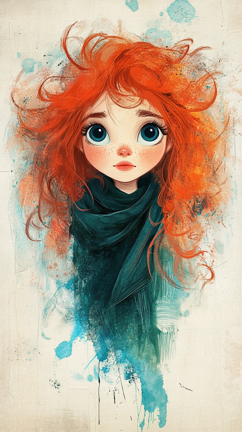 Young red haired girl portrait in watercolor illustration