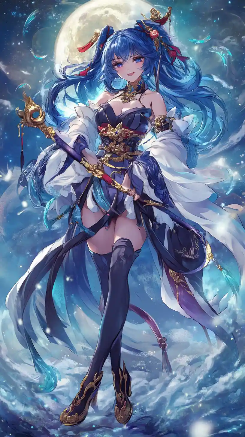 Ice sword girl in a vast fantasy fire and ice battle