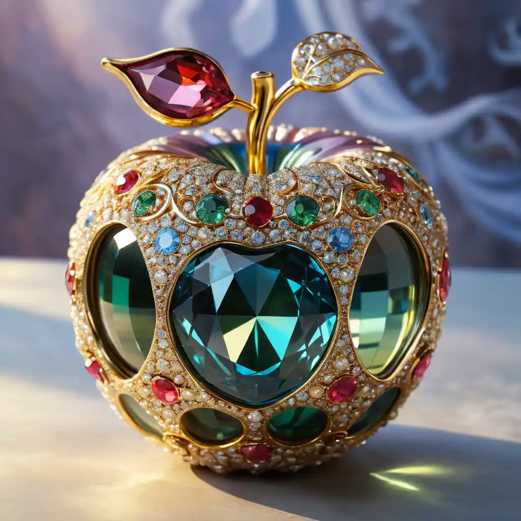 Golden crystal apple with jewels and sakura blossoms