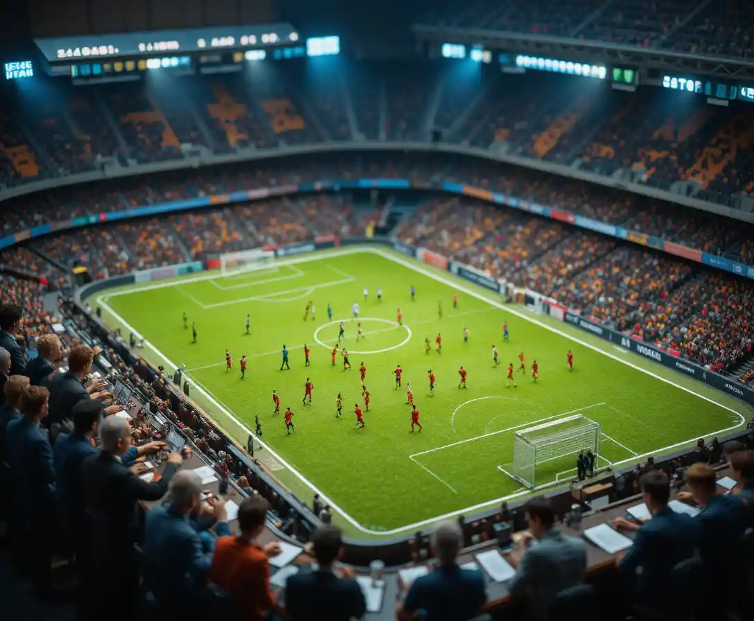 Miniature football stadium studied by real players and coaches