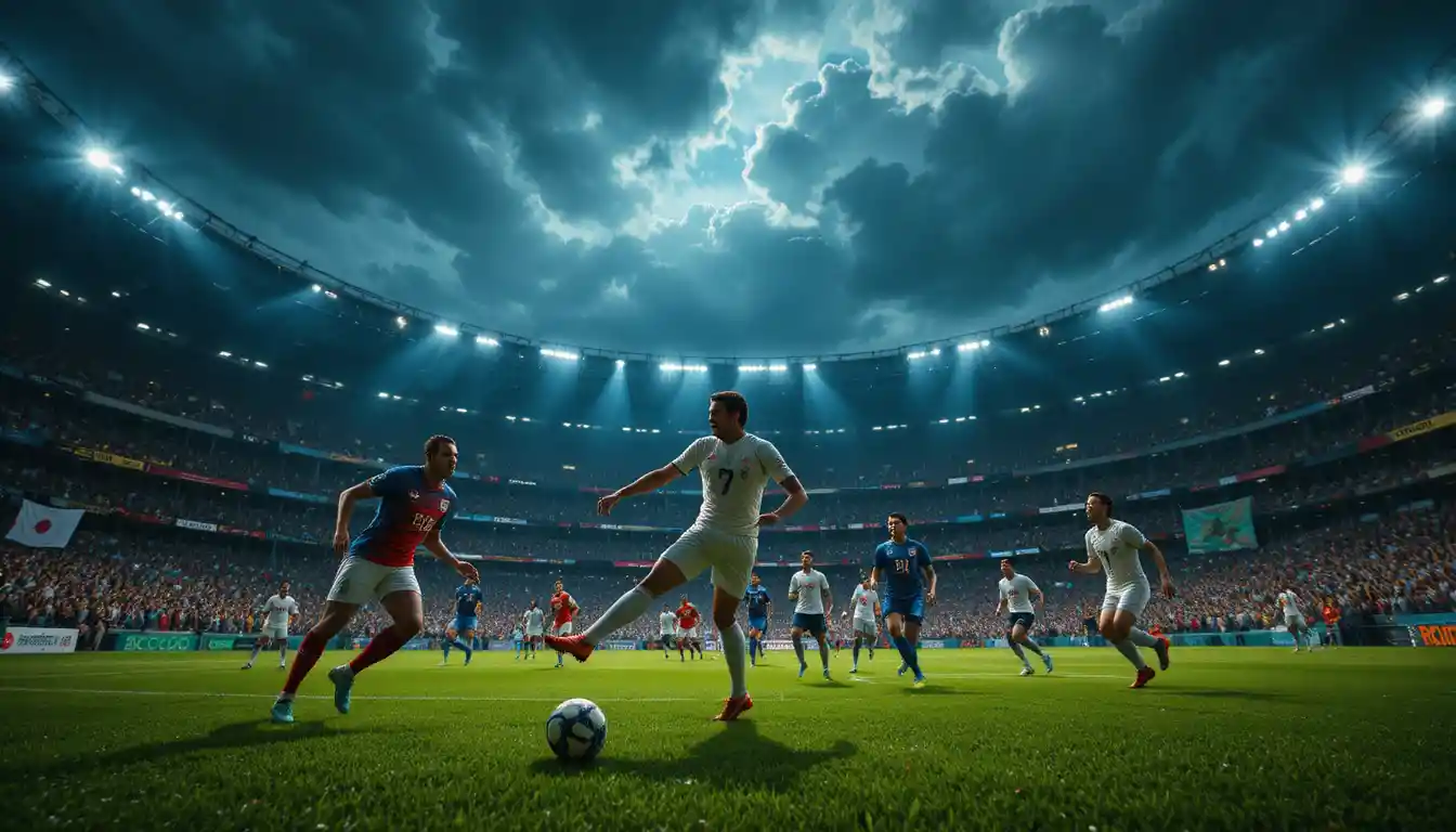 Finale epica dei Mondiali sotto un cielo notturno tempestoso nello stadio