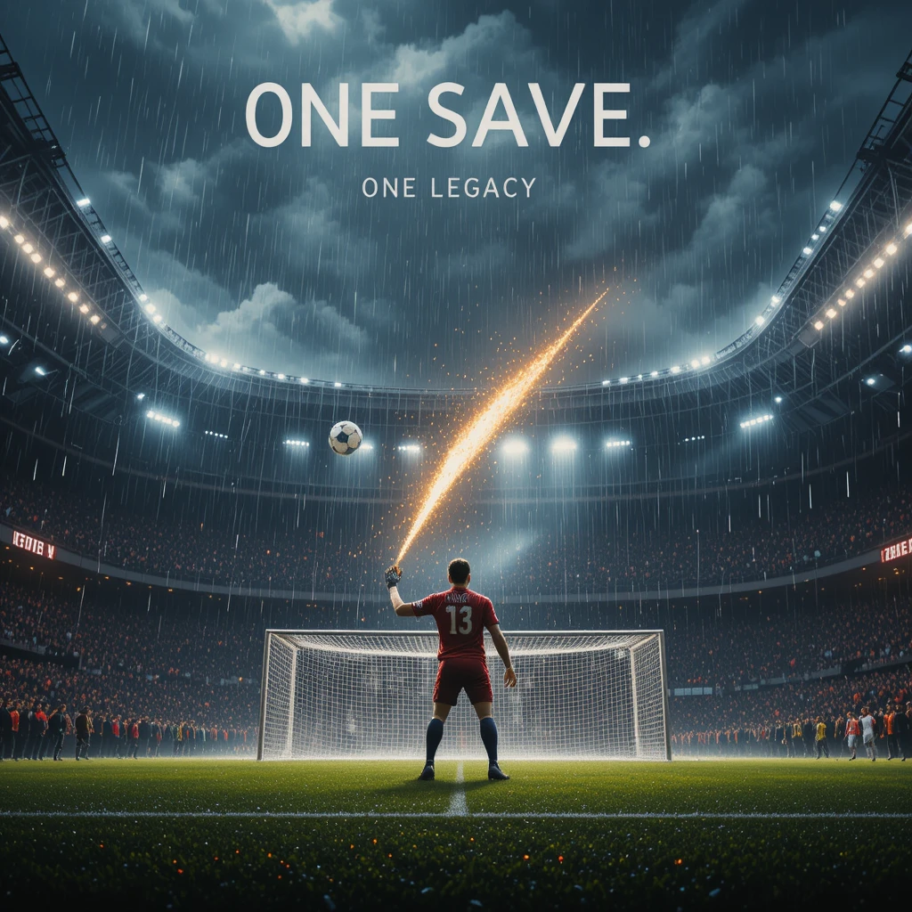 Goalkeeper dives for a final second save in heavy rain