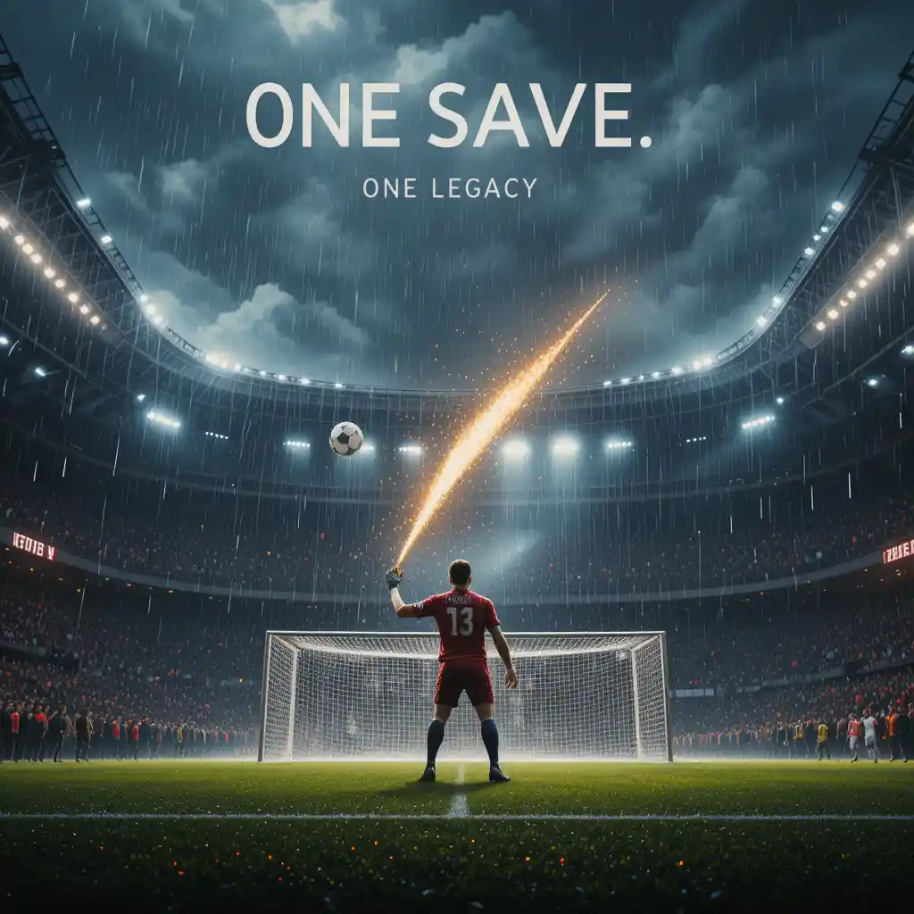 Goalkeeper dives for a final second save in heavy rain