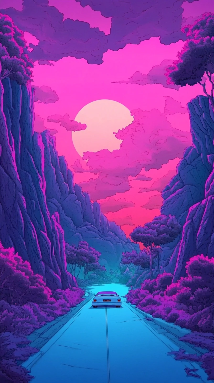 Psychedelic 90s cartoon character in a scary abstract scene
