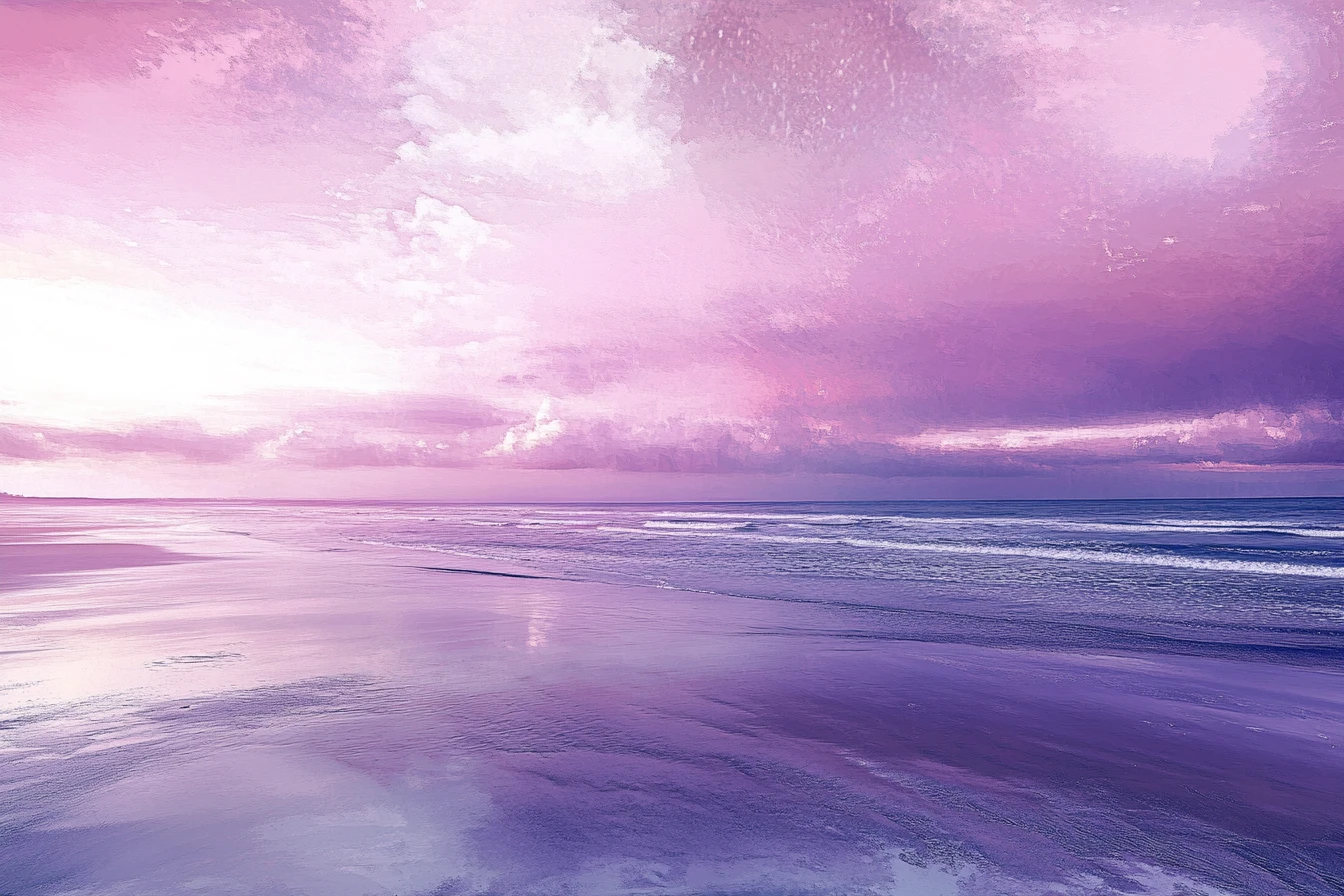 Surreal serene beachside rendered in pastel metallic colors