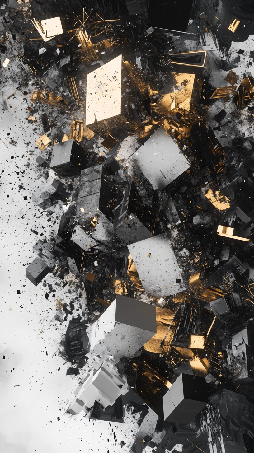 Floating abstract symbols in dense layered monochrome space