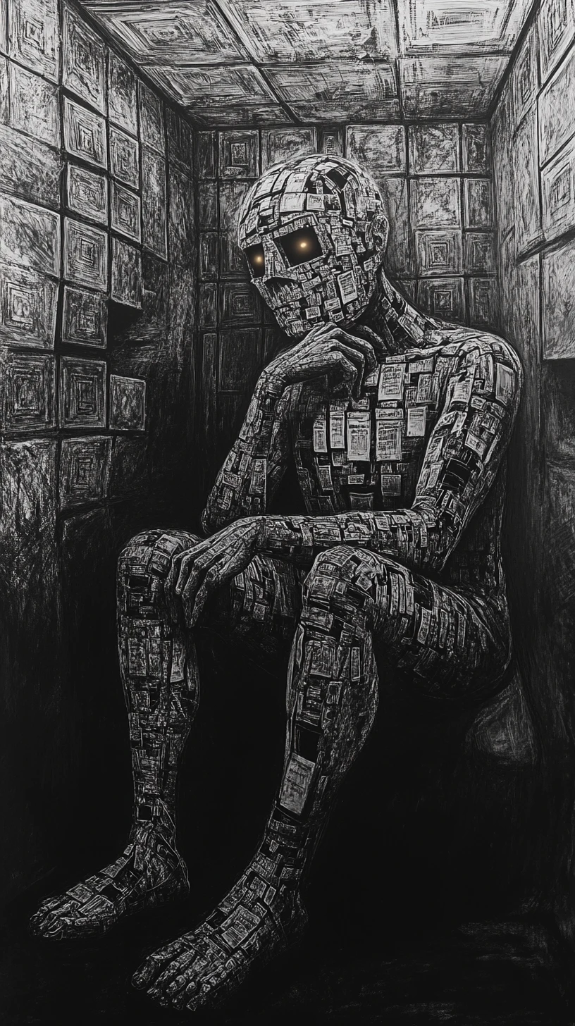 Surreal Archivist In Infinite Vaulted Chamber Of Symbols