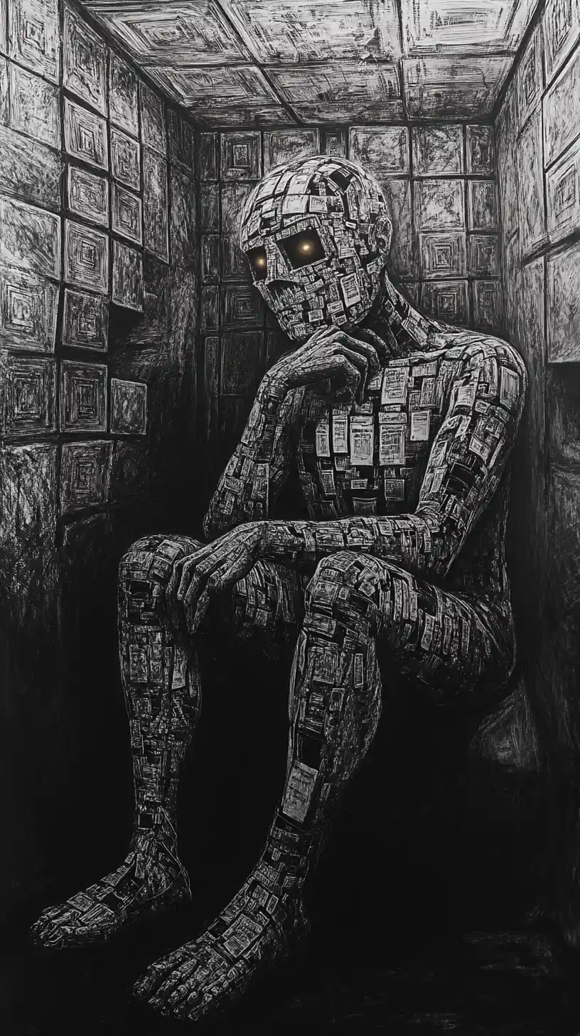 Surreal Archivist In Infinite Vaulted Chamber Of Symbols