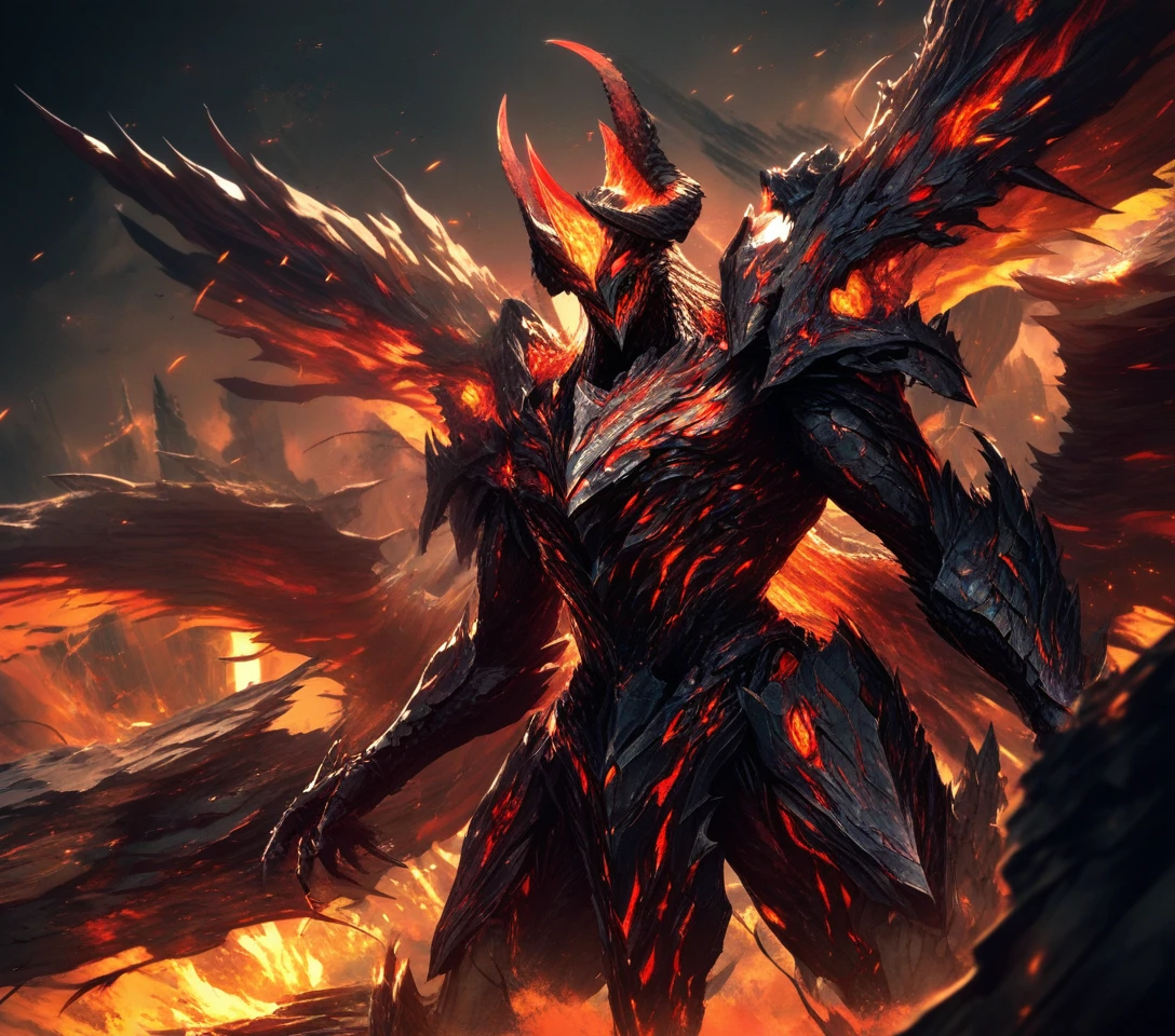 Ancient red dragon on a shattered volcanic cliff