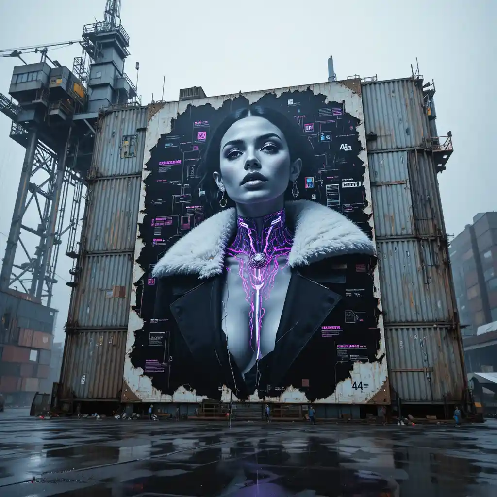 Femme fatale poster on an abandoned orbital freight platform
