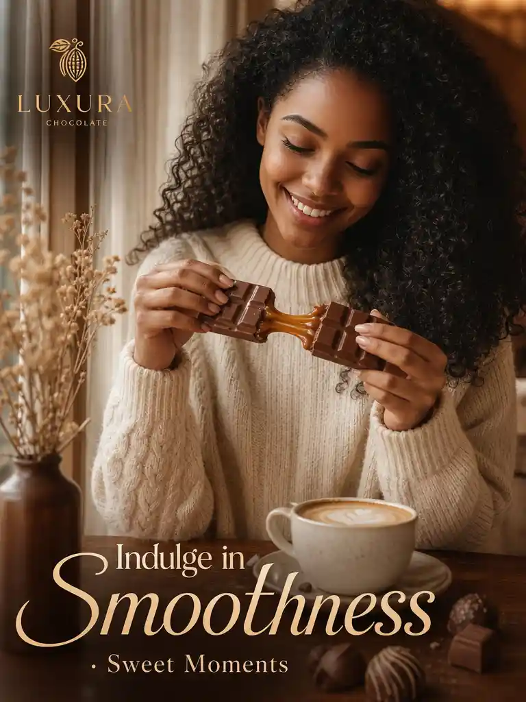 Woman enjoying creamy chocolate and coffee by a window