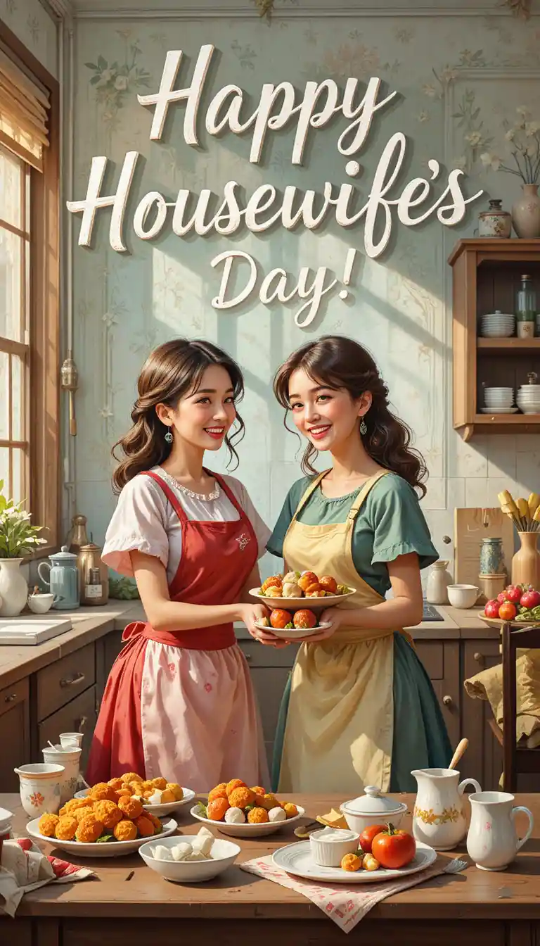 Cheerful digital painting celebrating joyful Housewife Day at home