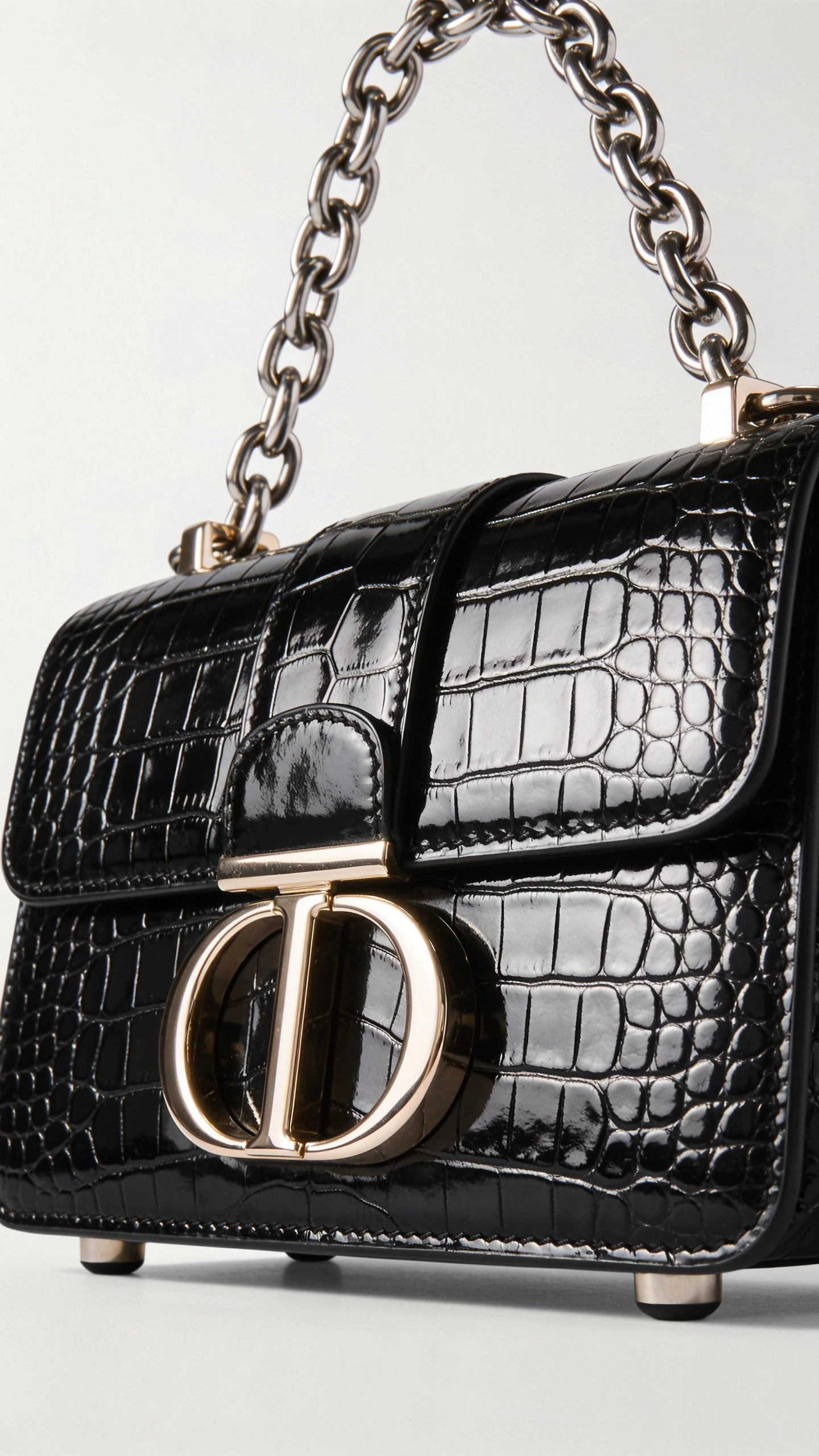 Black crocodile leather briefcase style luxury handbag