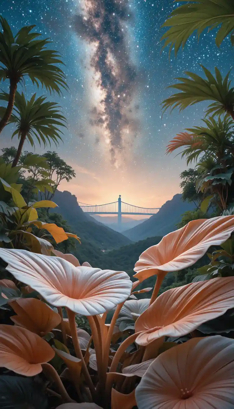 Close up alocasia leaf with surreal inner galaxy landscape