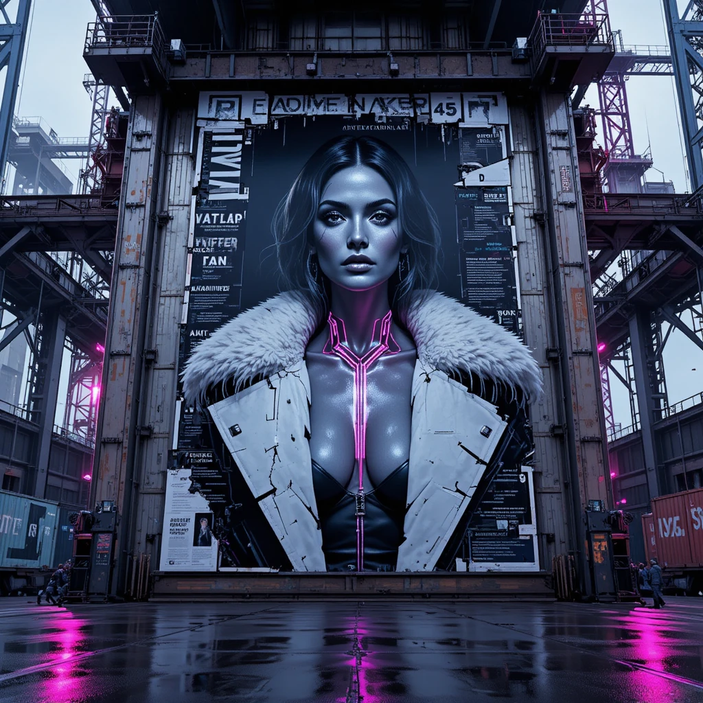 Noir cyberpunk woman poster on abandoned orbital platform