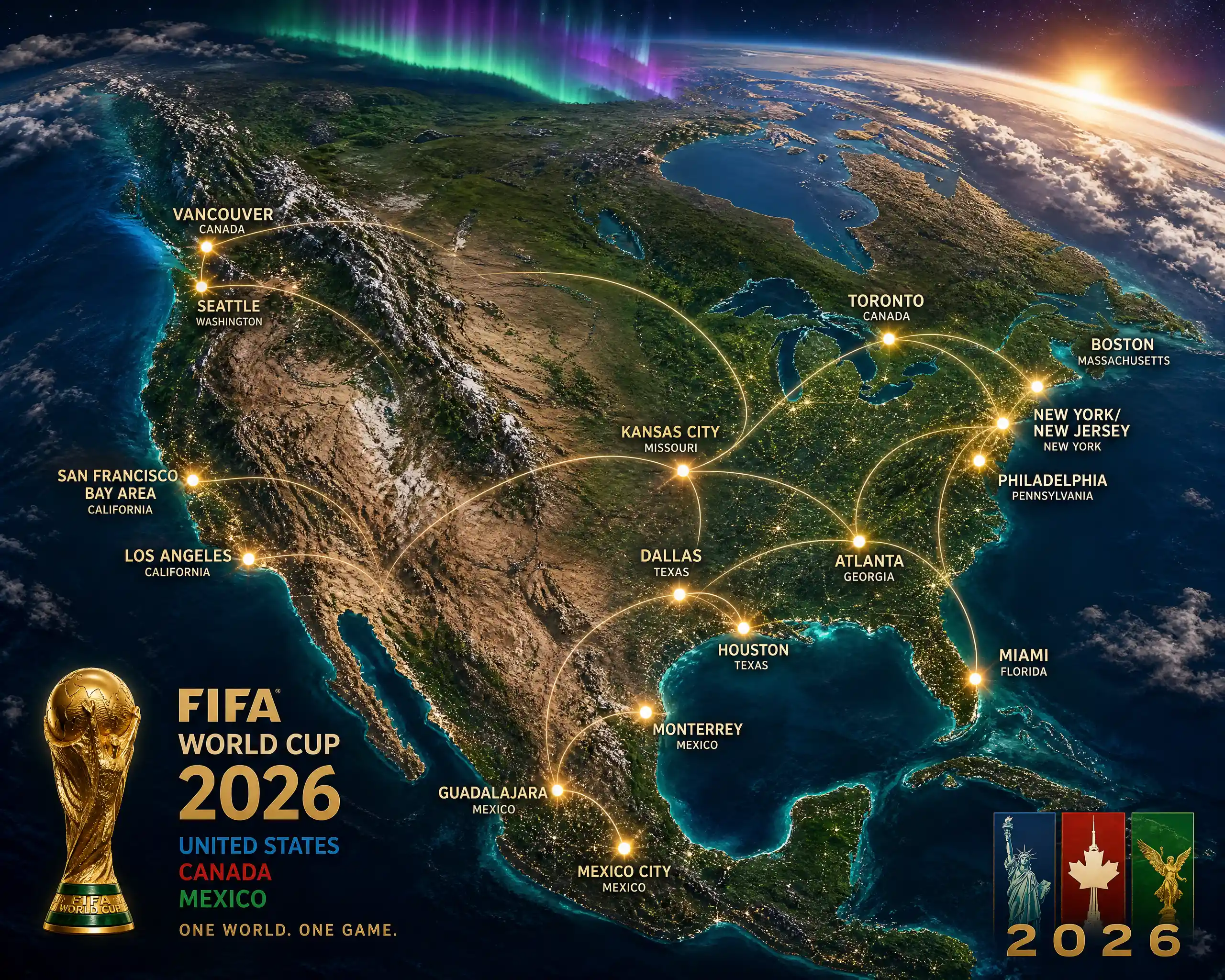 Surreal world map of 2026 World Cup host countries