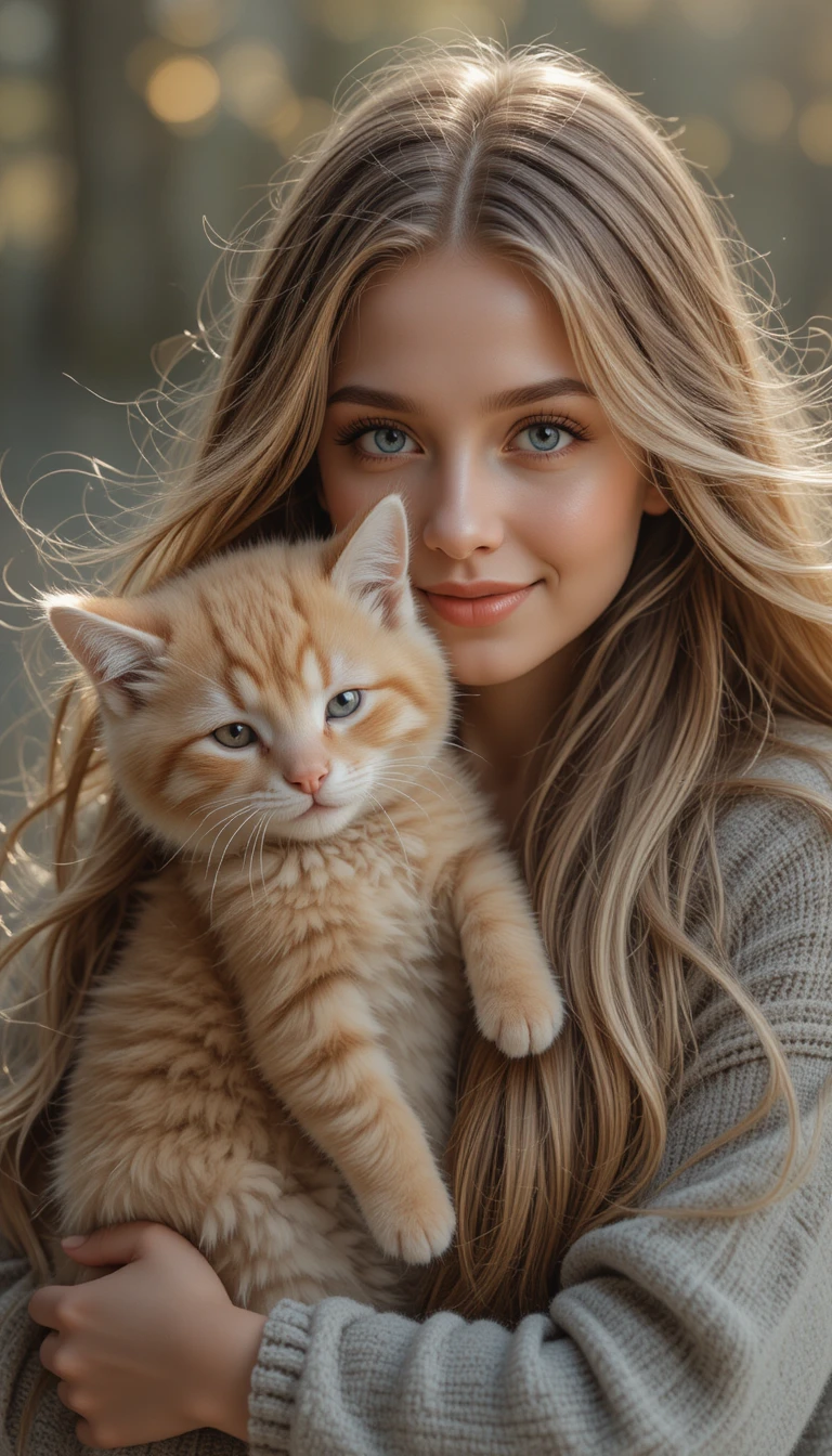 Smiling Eastern European woman with flowing golden hair