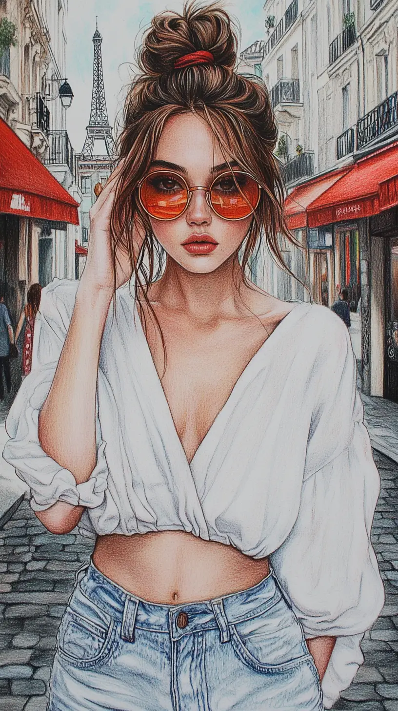 Femme stylée avec des lunettes de soleil dans une rue romantique de Paris