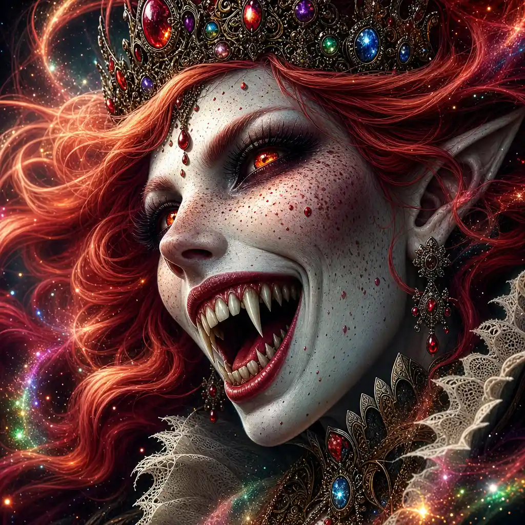 Evil vampire queen close up with swirling magical dust