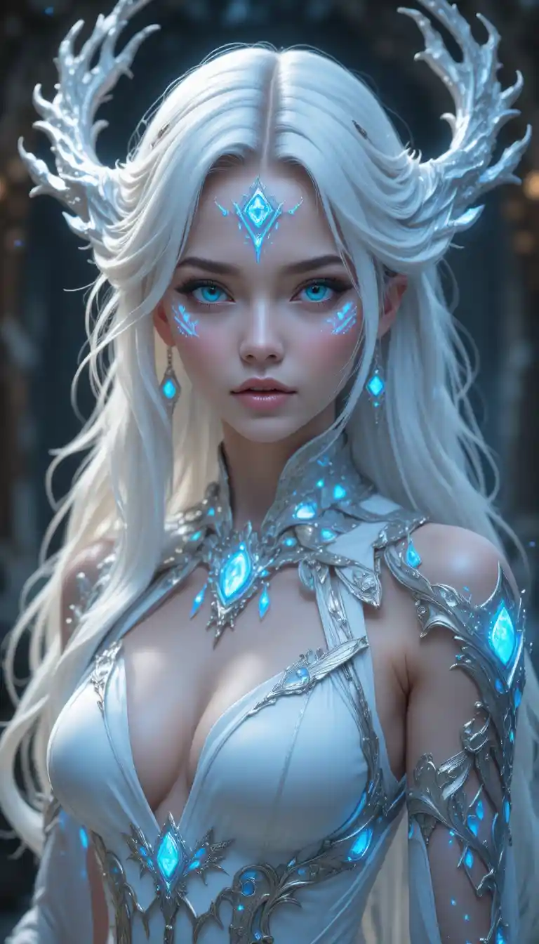 Young anime girl with glowing turquoise eyes and portals