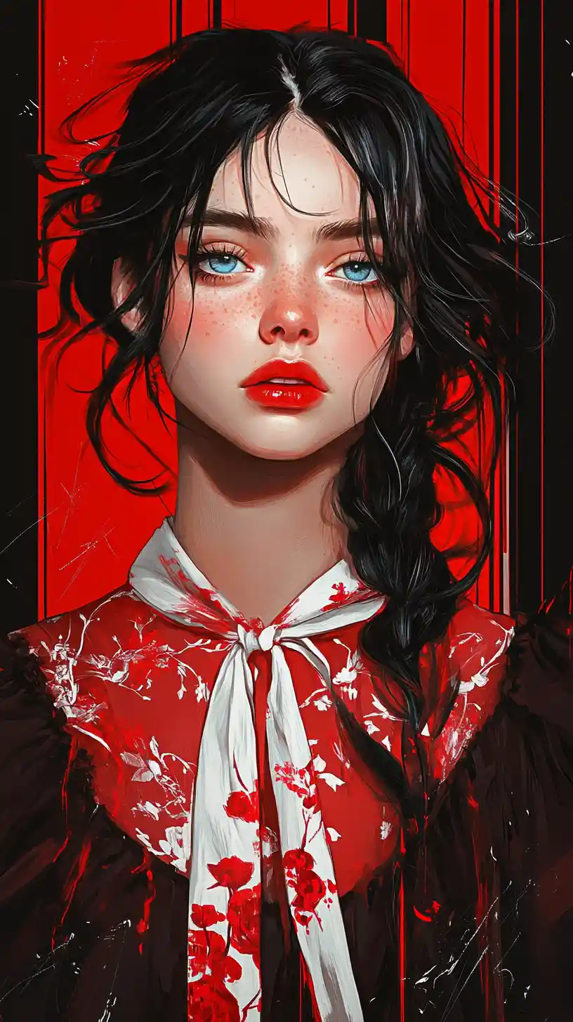 Young woman in red fashion portrait illustration