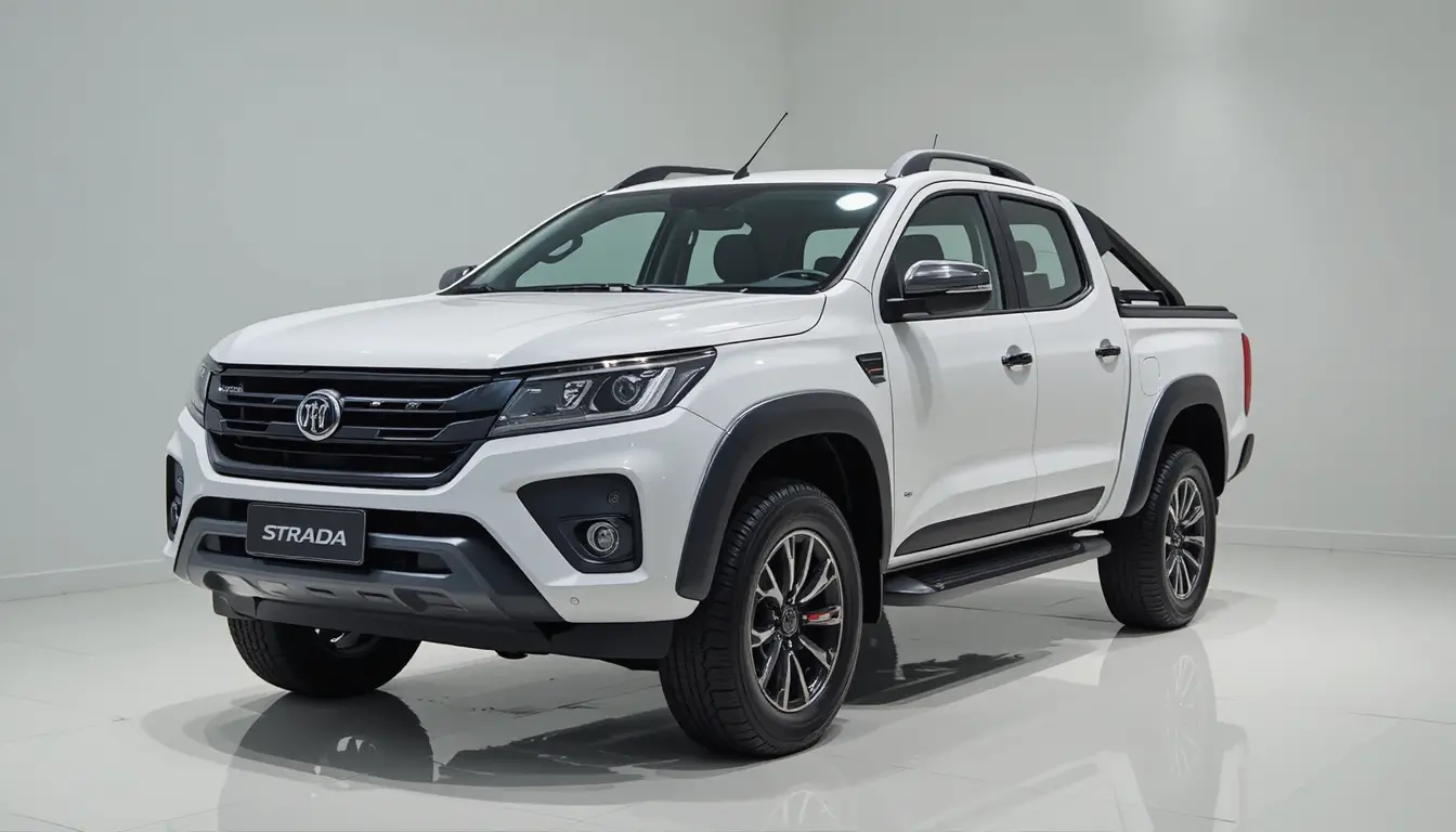 White pickup truck in modern indoor showroom display