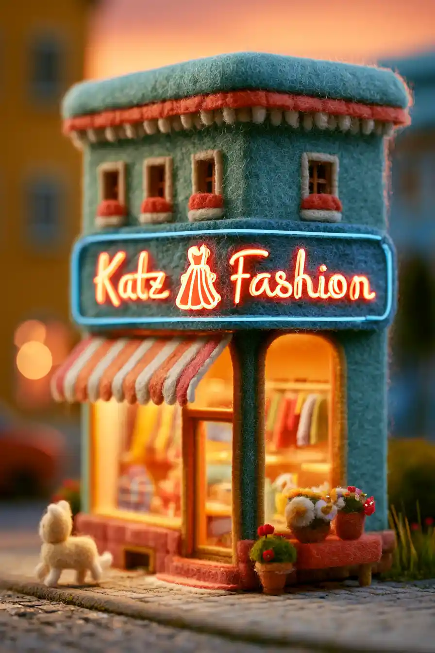 Cozy fashion store on a street corner at sunset