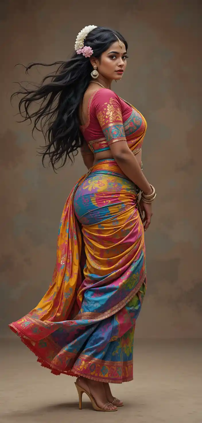 Confident desi woman in colorful traditional dance costume