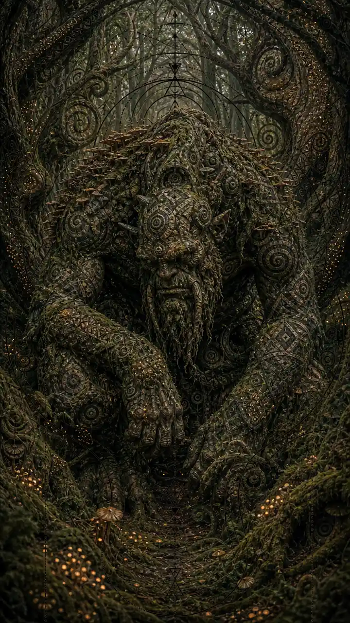Ogre Blending With Forest Bark Moss And Roots