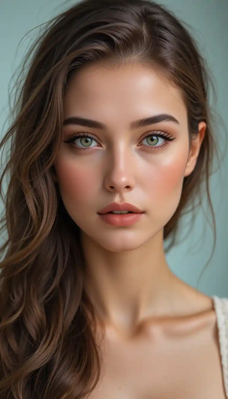 Portrait of a beautiful green eyed woman with luminous skin