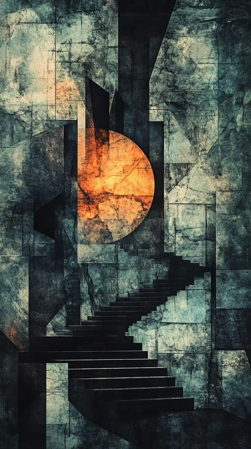 Surreal cubist watercolor with fragmented abstract forms
