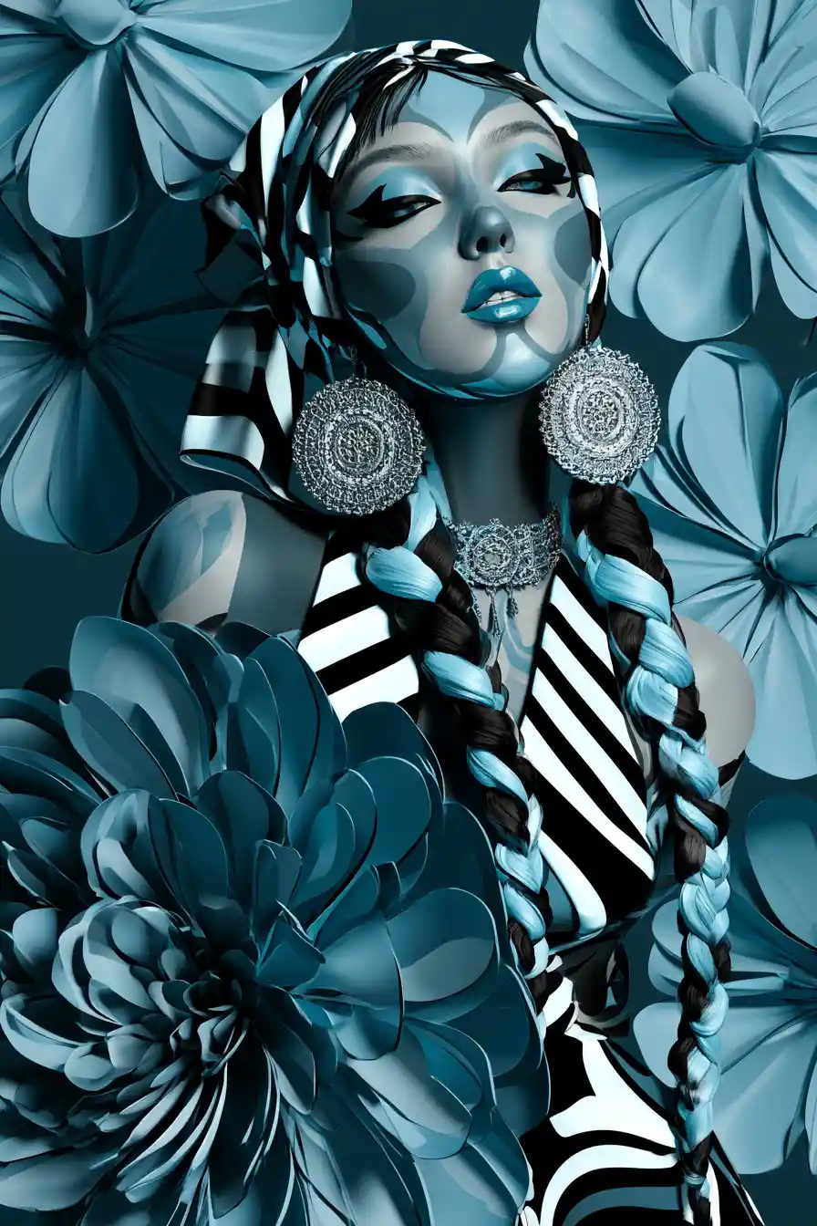 Avant garde digital portrait of a woman in bold makeup