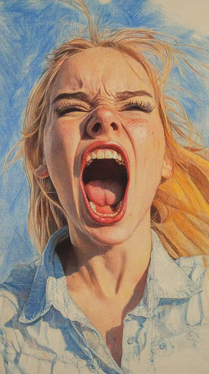 Angry blonde girl yelling while struggling with a kendama