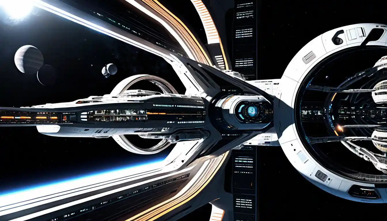 Vast Futuristic Space City With Rotating Rings