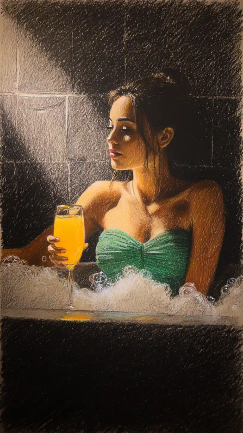 Black woman relaxing in a bubble bath with wine glass