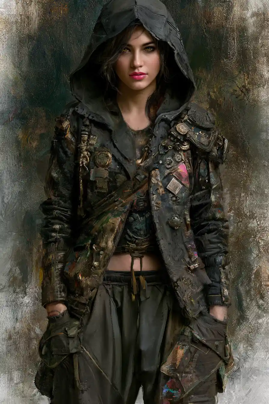 Young female warrior in a gritty urban street scene