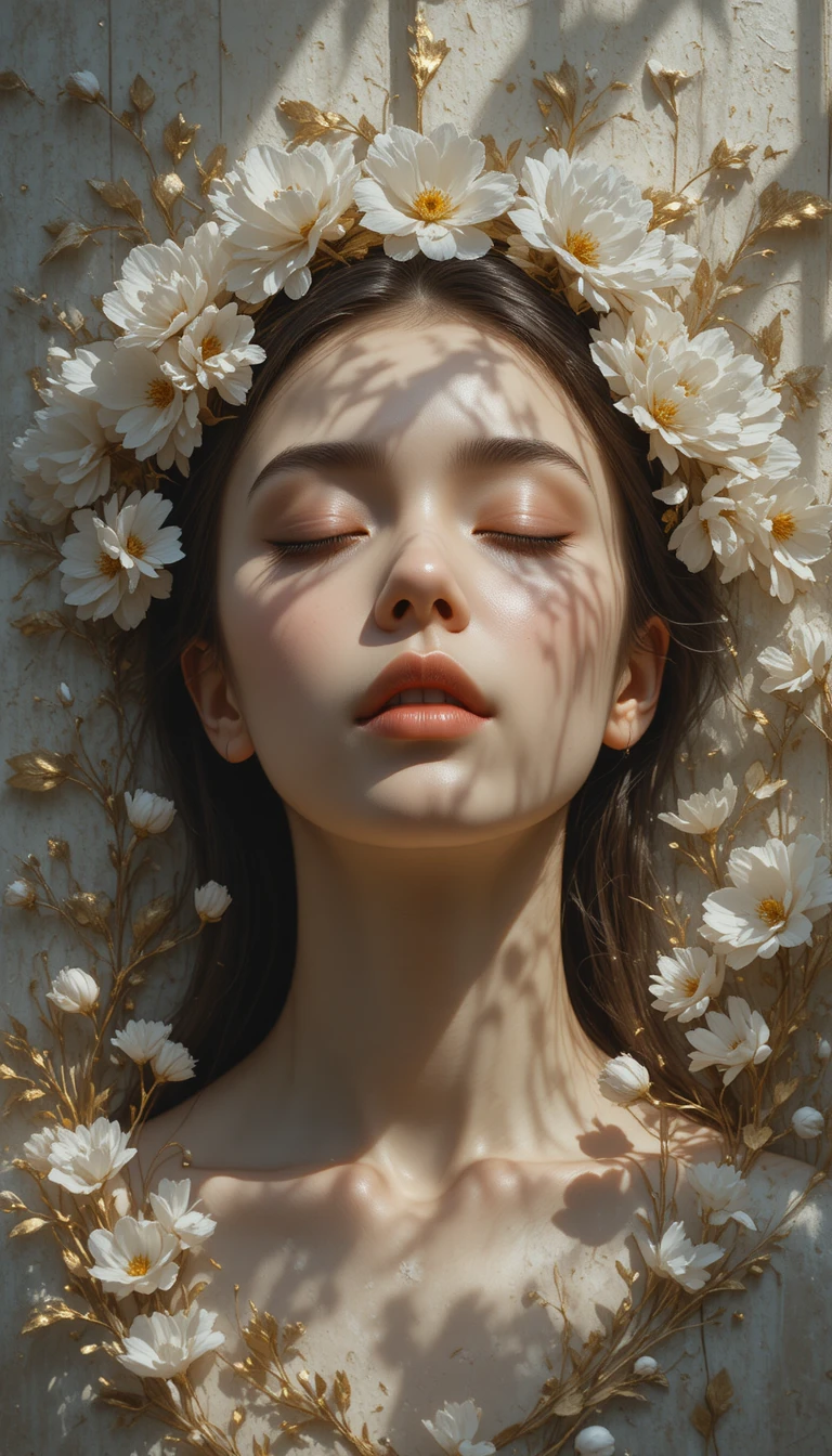 Serene portrait of a woman with white flower crown