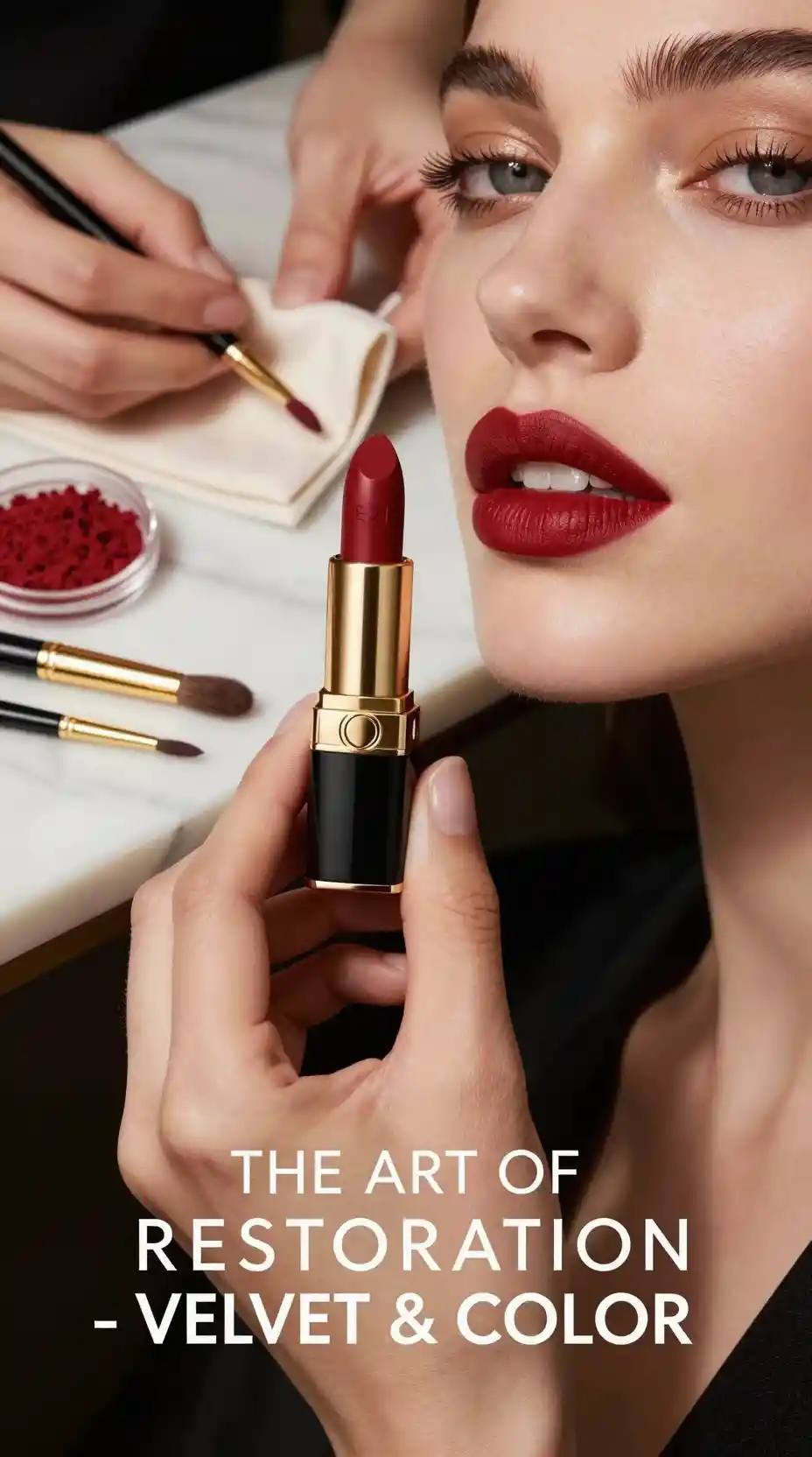 Luxury lipstick close up with elegant female fashion model