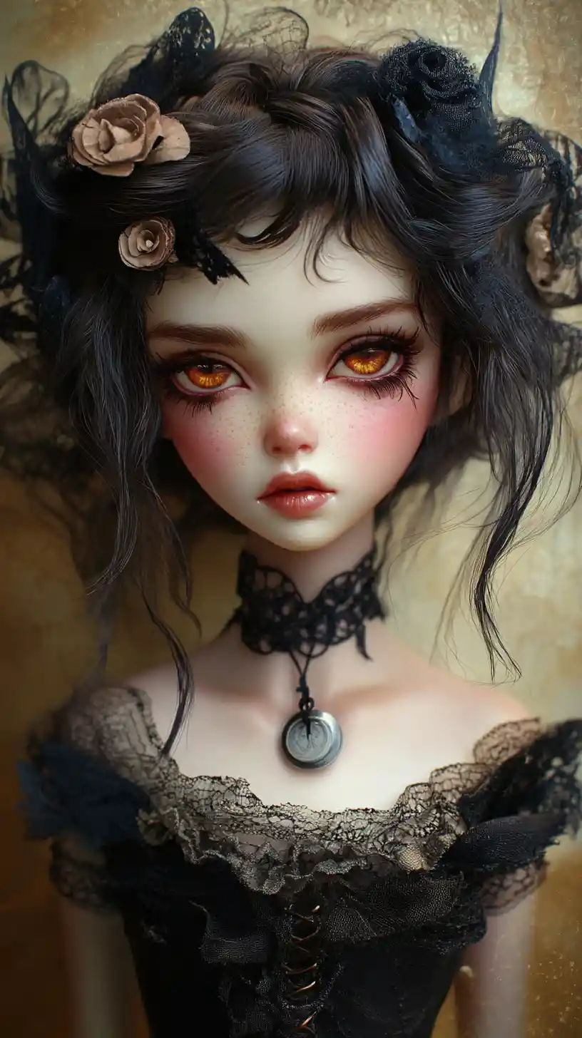 Gothic fantasy girl portrait with bows and stitched lips