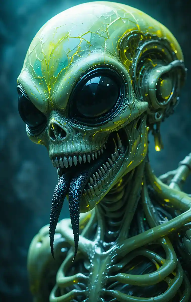 Hideous Alien Monster With Chrome Skin And Fanged Maw