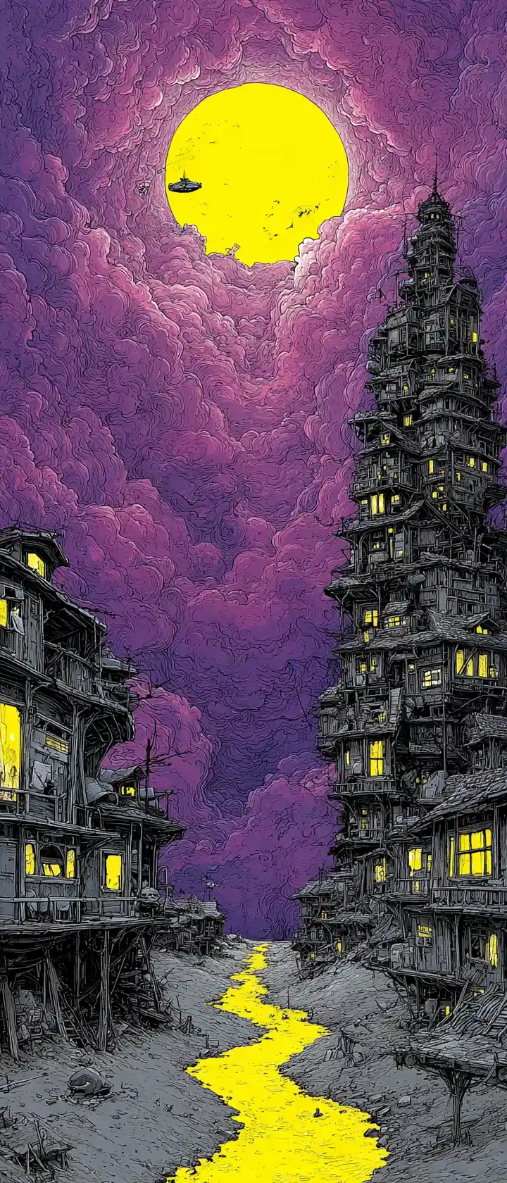 Fantastical Anime Sky City Rising Into Glowing Nebula