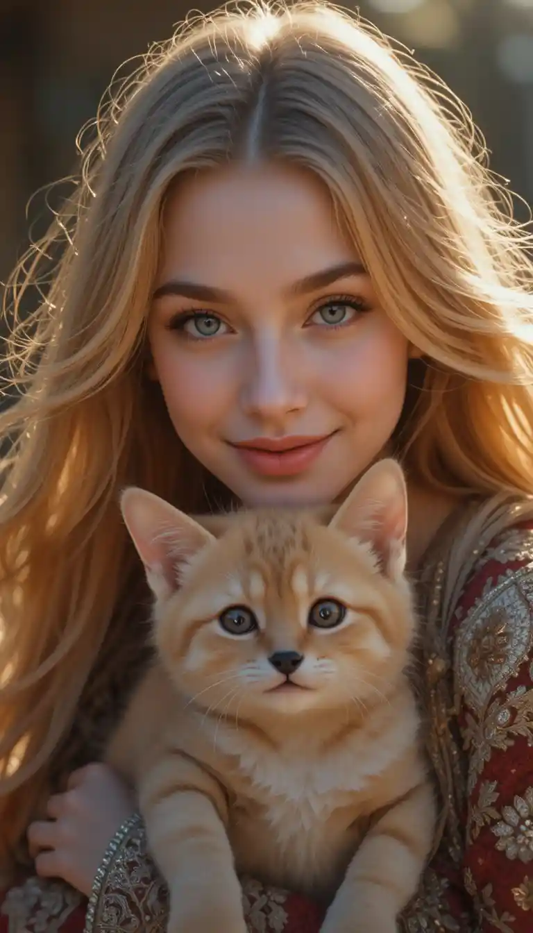 Warm smiling Eastern European woman holding a small dog