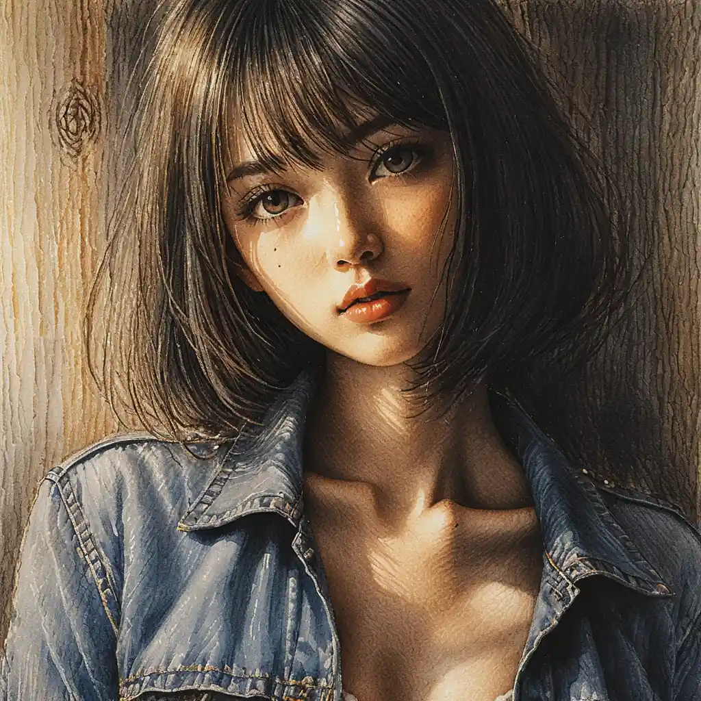 Intense close up portrait of a young asian woman