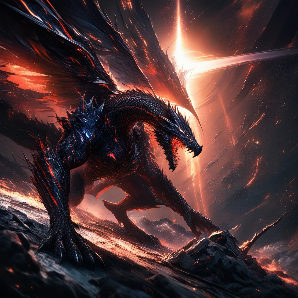 Celestial Black Dragon On A Shattered Asteroid In Space