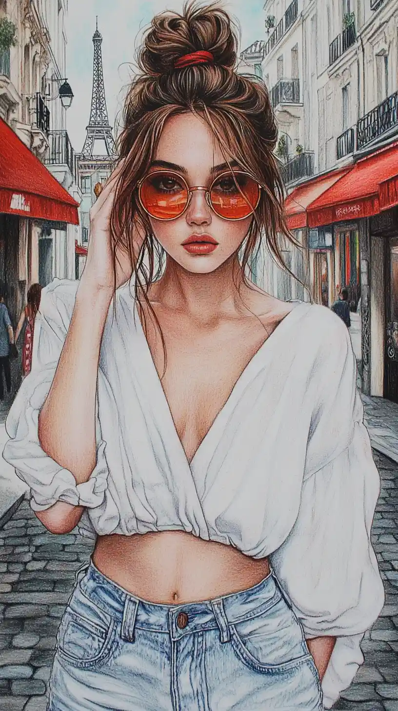 Stylish woman in sunglasses on a romantic Paris street