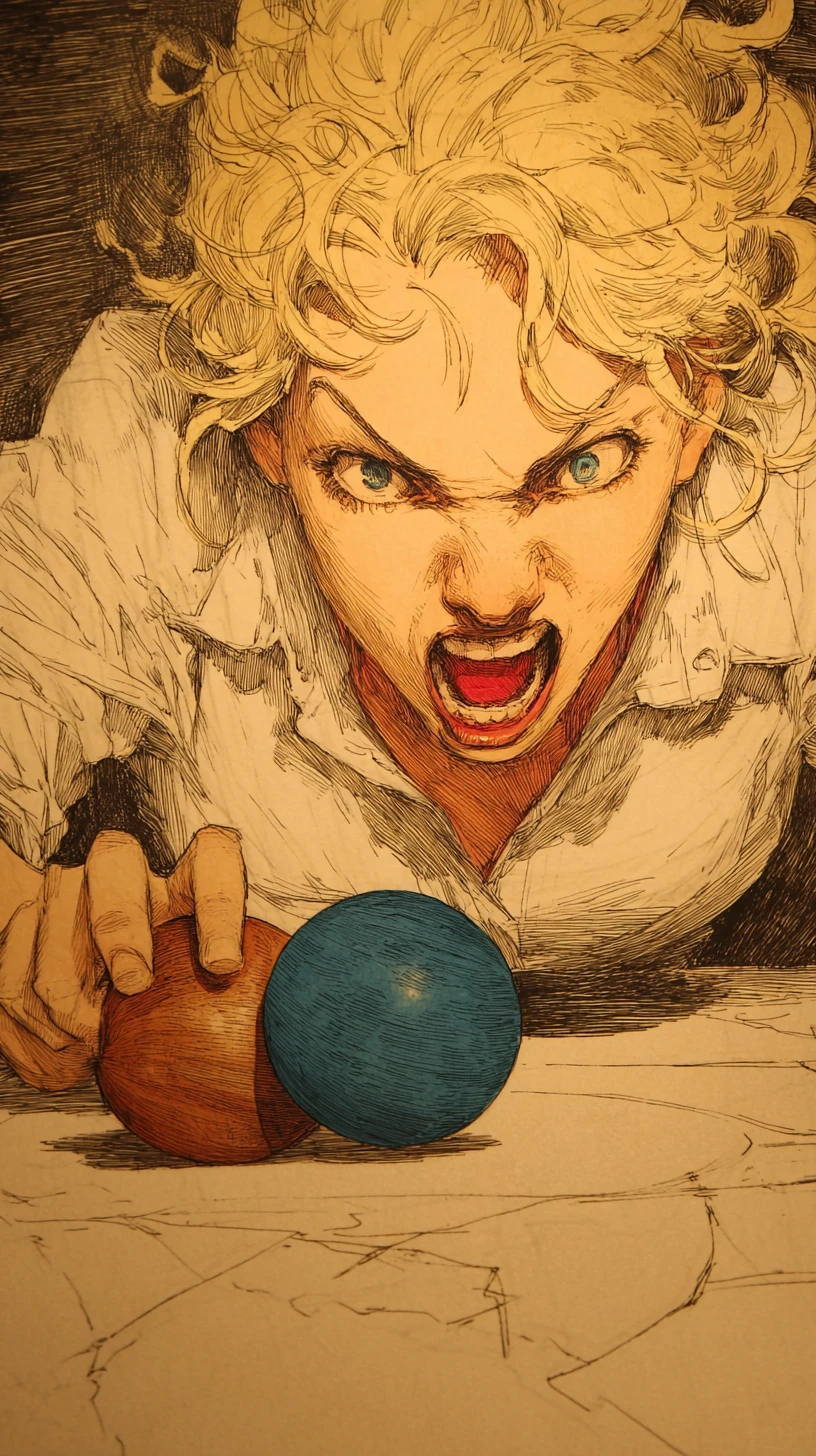 Angry blonde girl struggling with a kendama toy close up