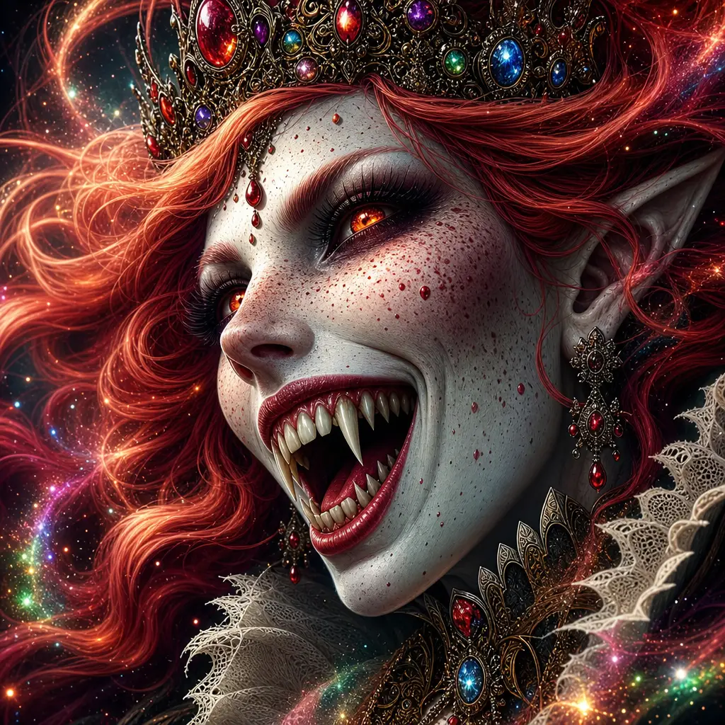 Evil vampire queen close up with swirling magical dust