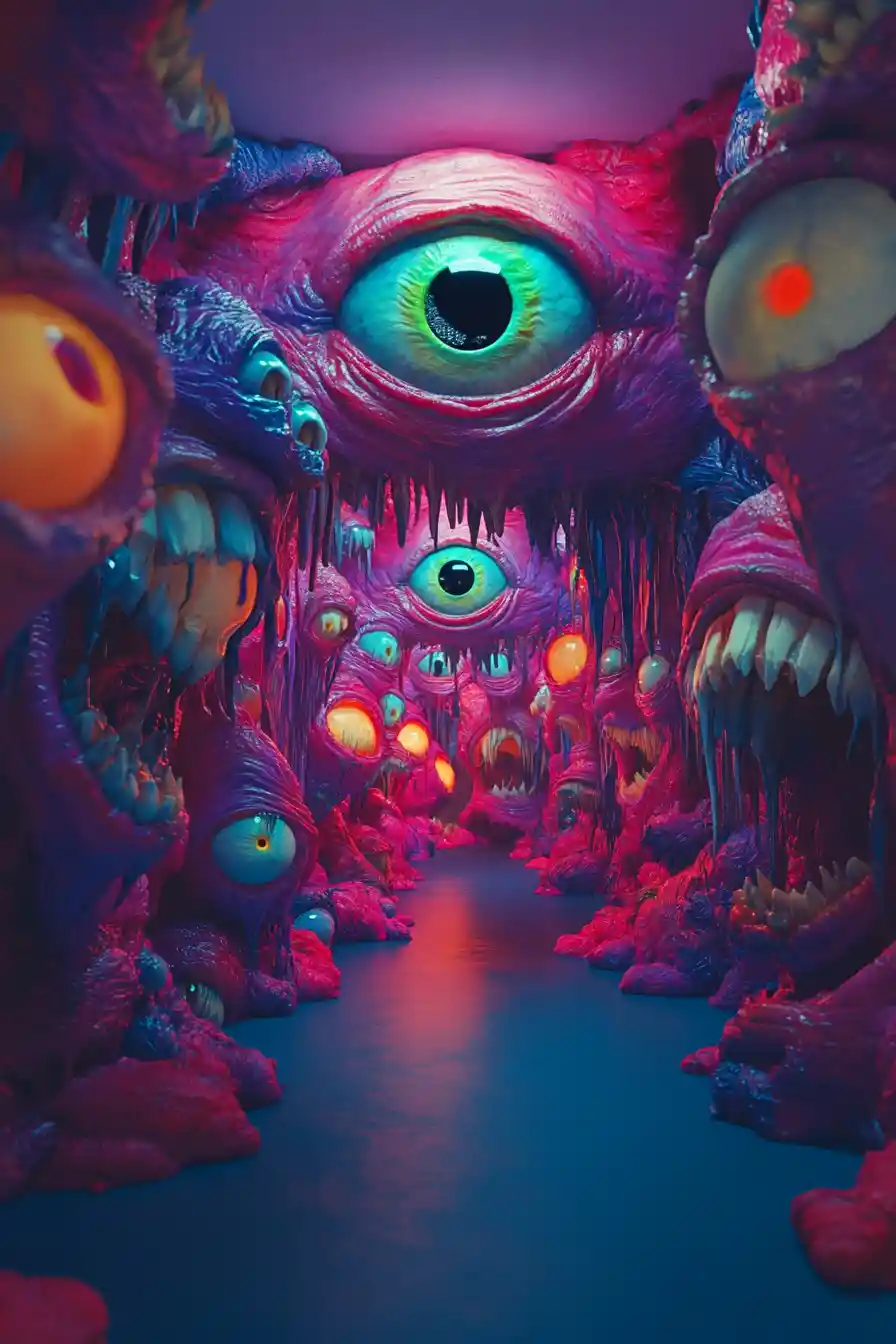 Colorful 3D nightmare world of vivid horror visions
