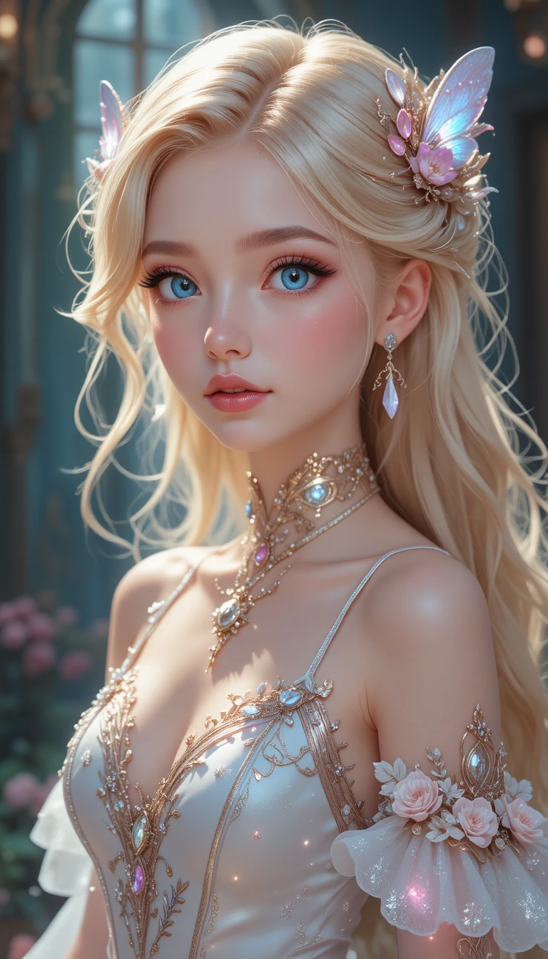 Young anime fairy healer girl with glowing wings