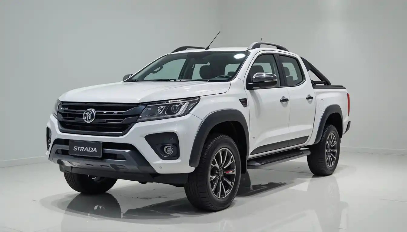 White pickup truck in modern indoor showroom display
